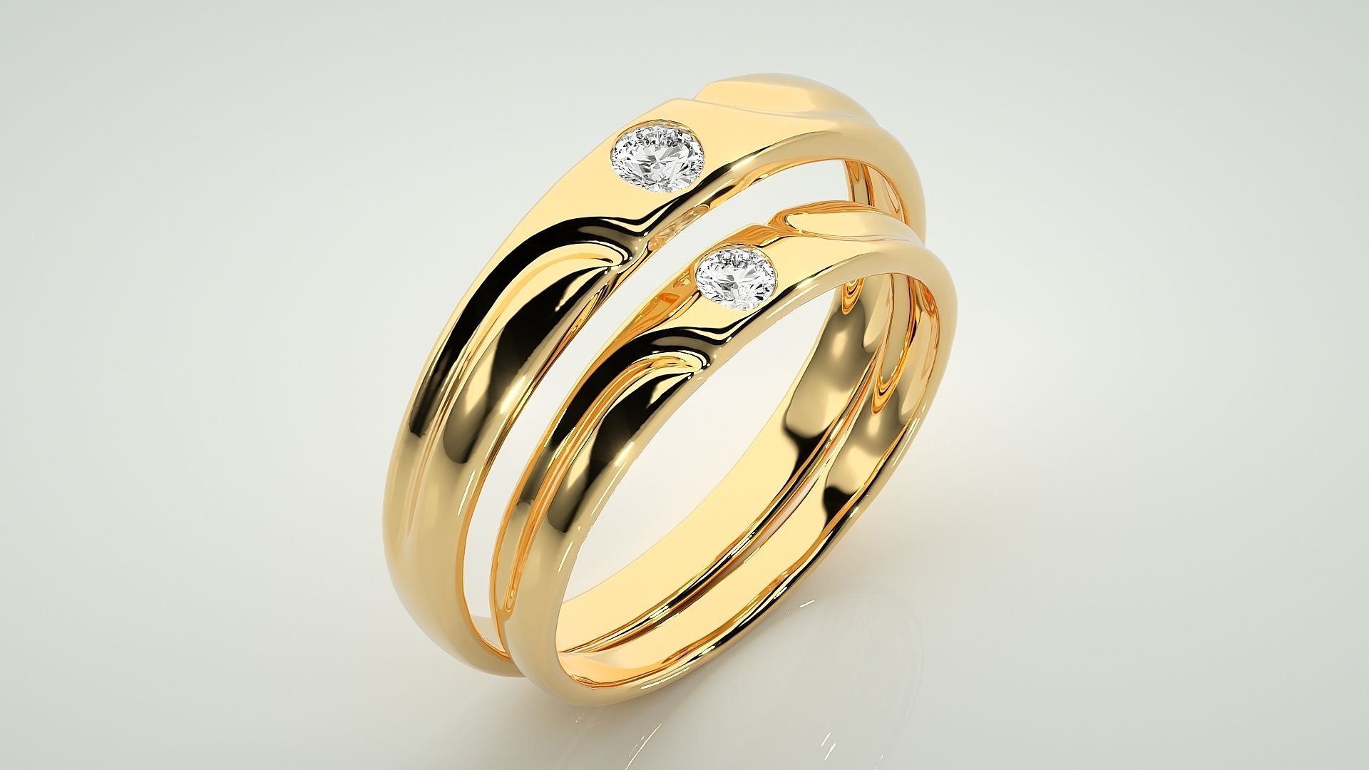 Solitaire Couple Band Ring 3dm stl render detail 3D print model_12