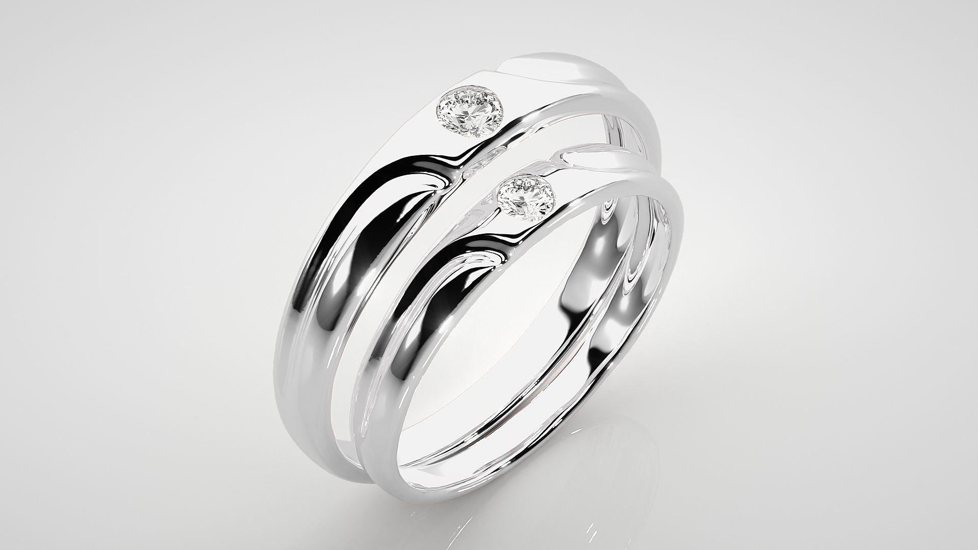 Solitaire Couple Band Ring 3dm stl render detail 3D print model_8