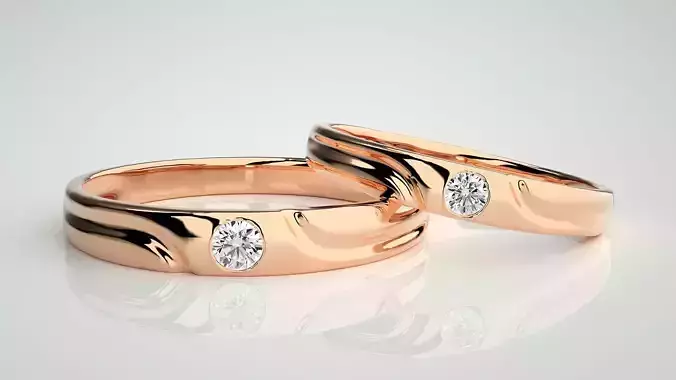 Solitaire Couple Band Ring 3dm stl render detail
