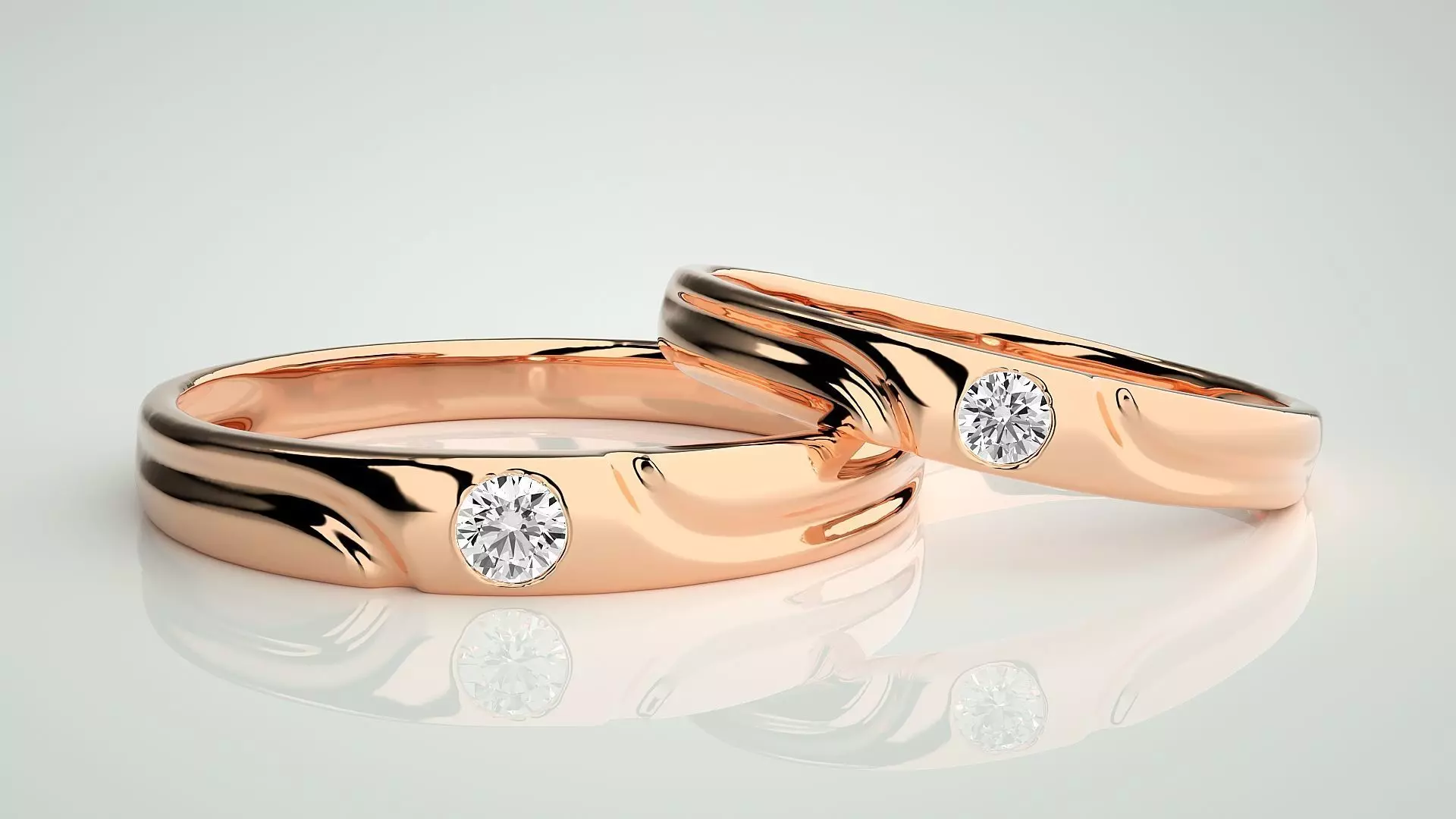 Solitaire Couple Band Ring 3dm stl render detail 3D print model_0
