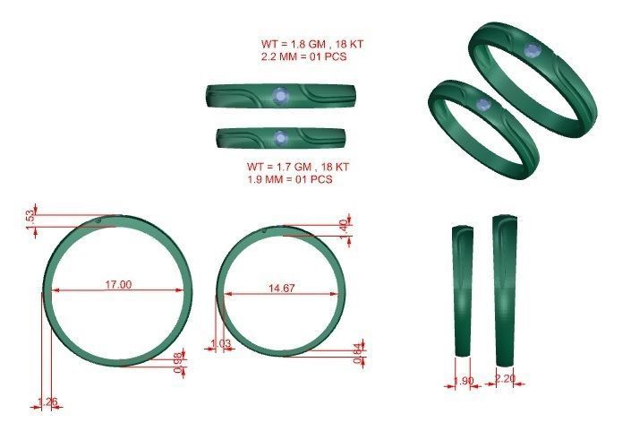 Solitaire Couple Band Ring 3dm stl render detail 3D print model_3