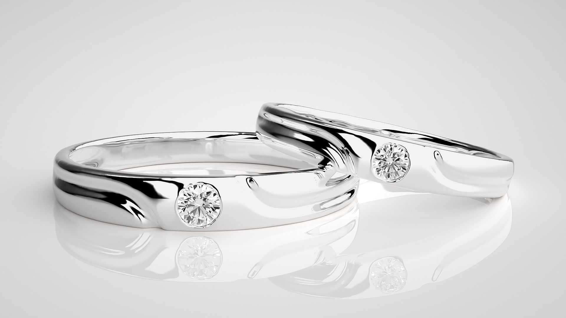 Solitaire Couple Band Ring 3dm stl render detail 3D print model_5
