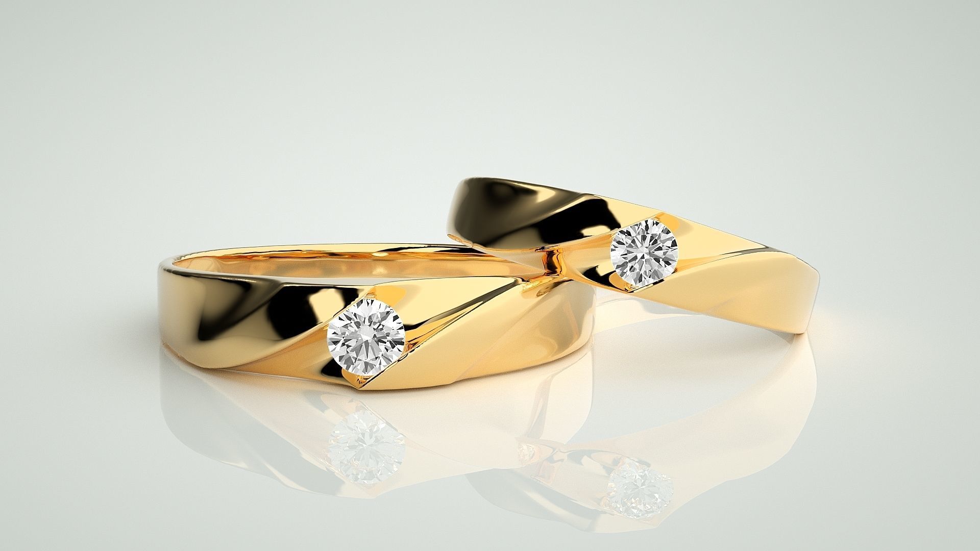 Solitaire Couple Band Ring 3dm stl render detail 3D print model_9