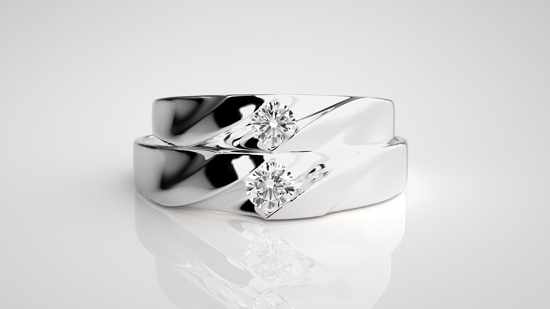 Solitaire Couple Band Ring 3dm stl render detail 3D print model_7