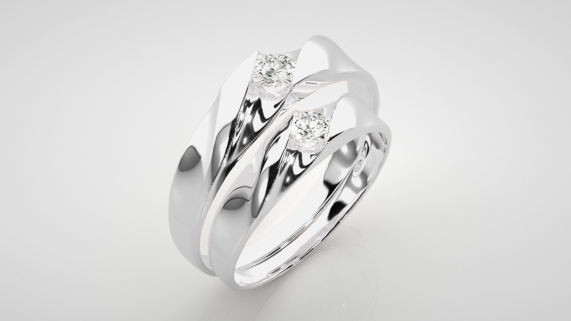 Solitaire Couple Band Ring 3dm stl render detail 3D print model_8