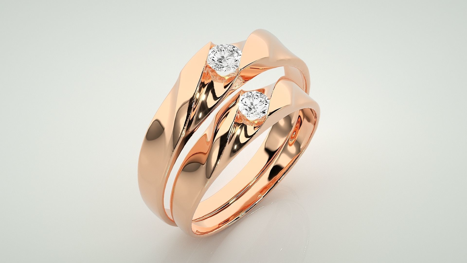 Solitaire Couple Band Ring 3dm stl render detail 3D print model_4