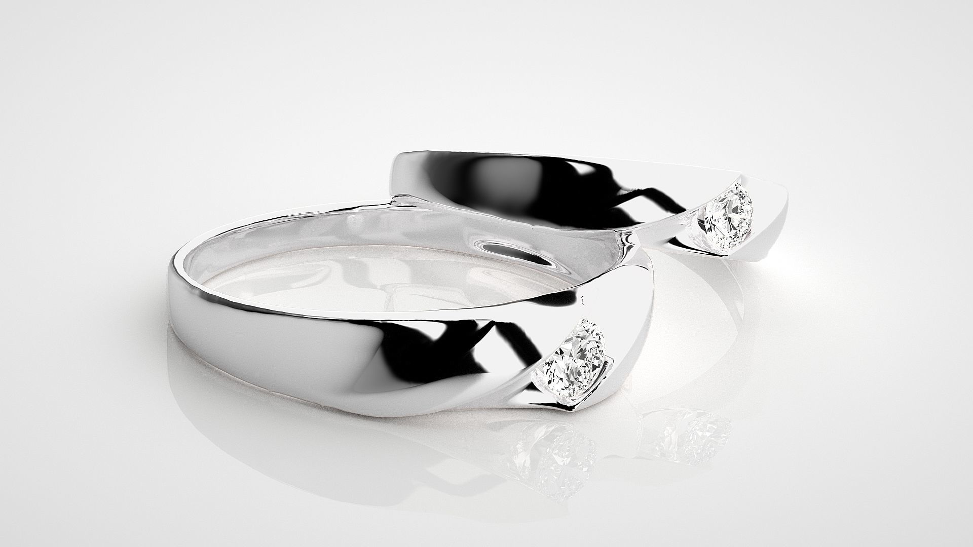 Solitaire Couple Band Ring 3dm stl render detail 3D print model_6