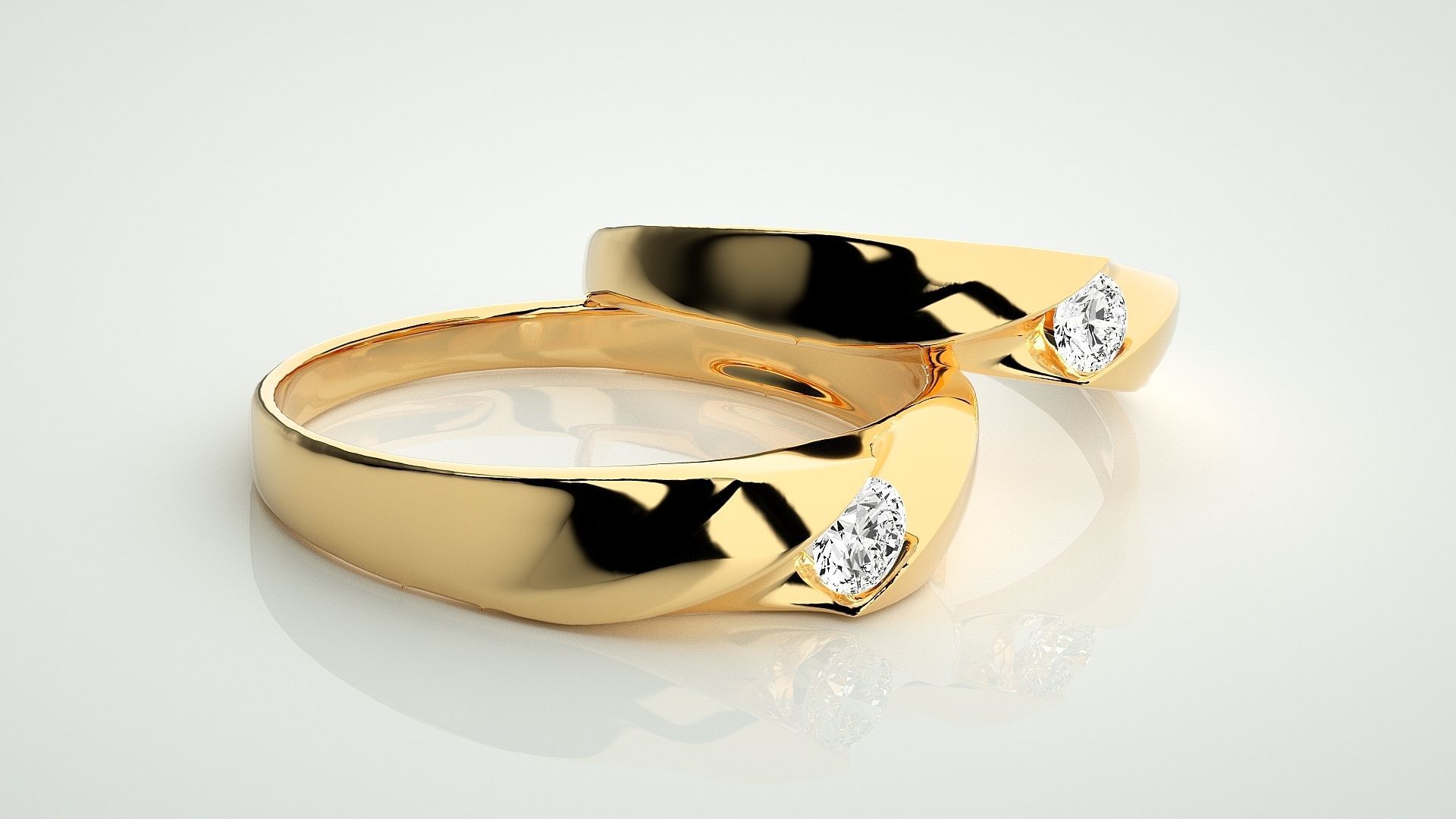 Solitaire Couple Band Ring 3dm stl render detail 3D print model_10