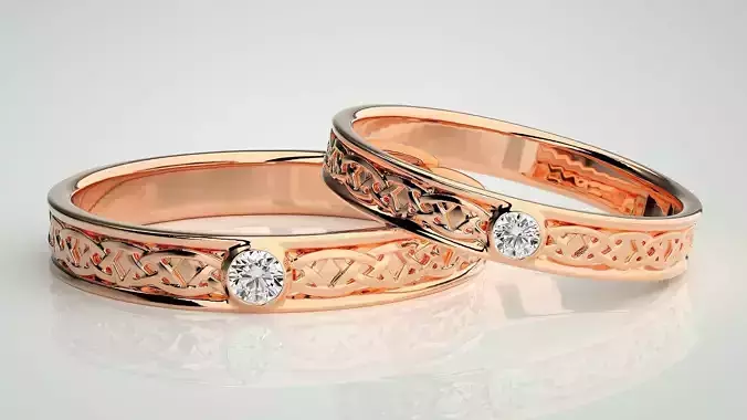 Solitaire Mesh Couple Band Ring 3dm stl render detail