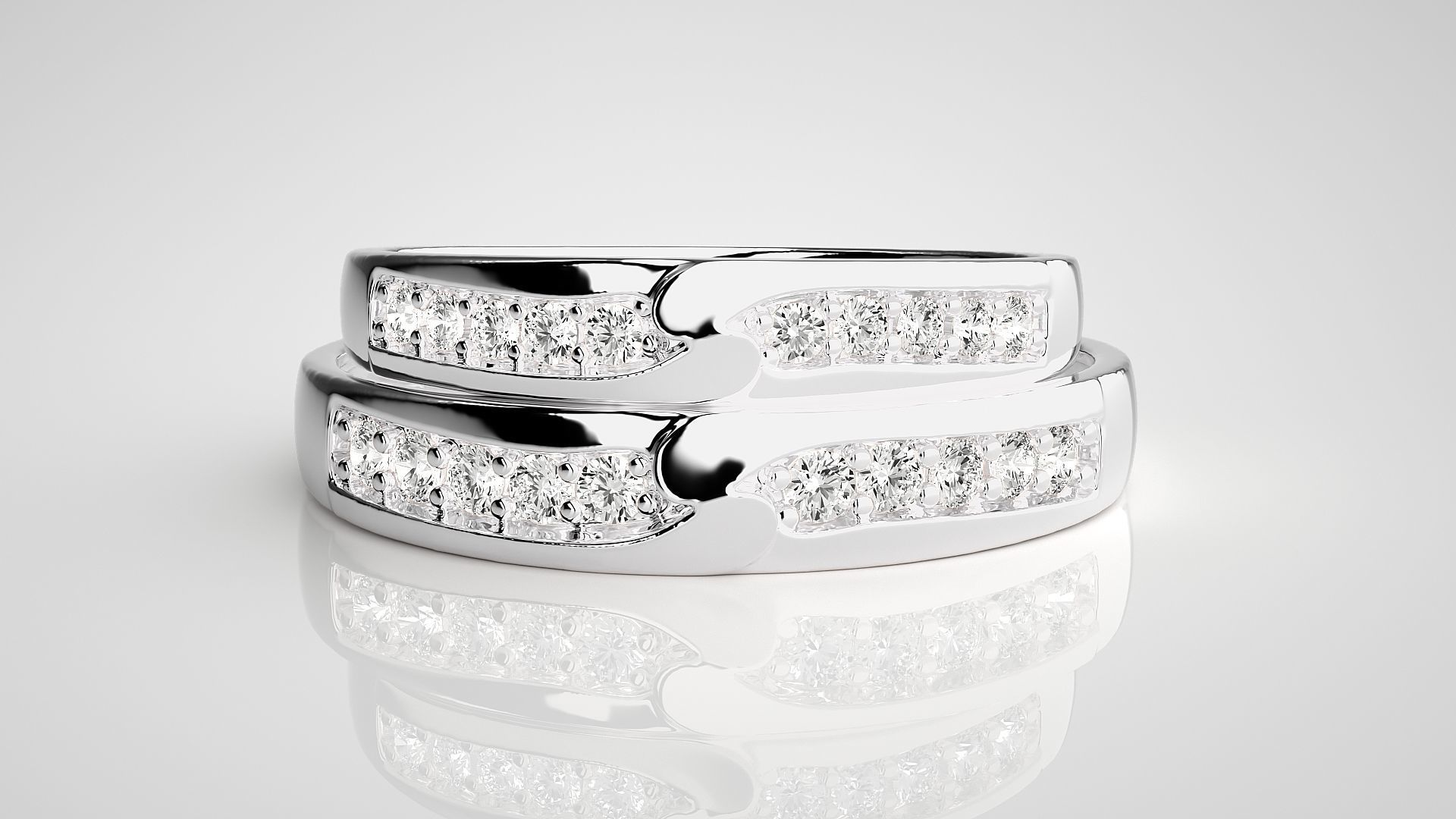 Solitaire Couple Band Ring 3dm stl render detail 3D print model_7