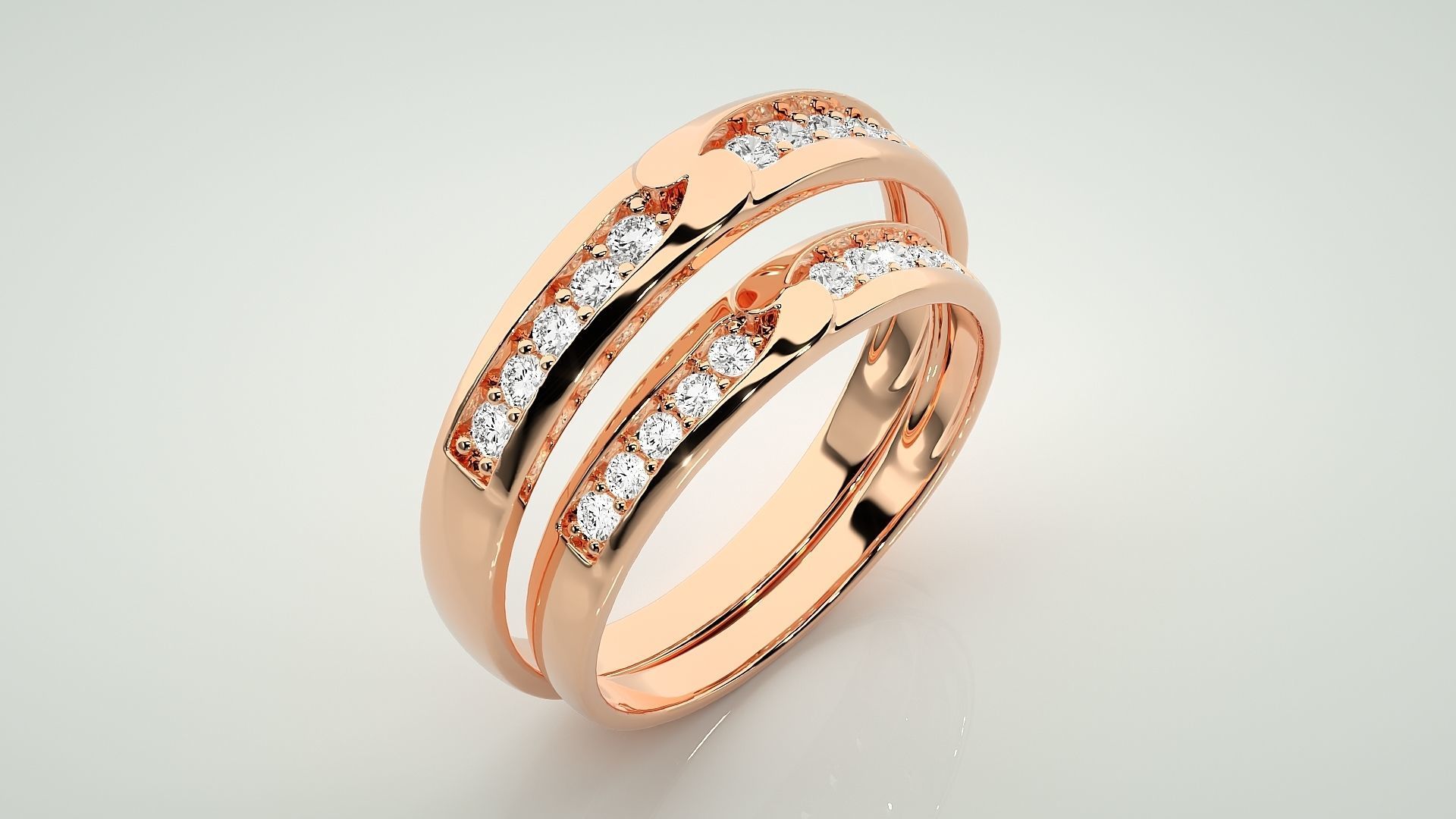 Solitaire Couple Band Ring 3dm stl render detail 3D print model_4
