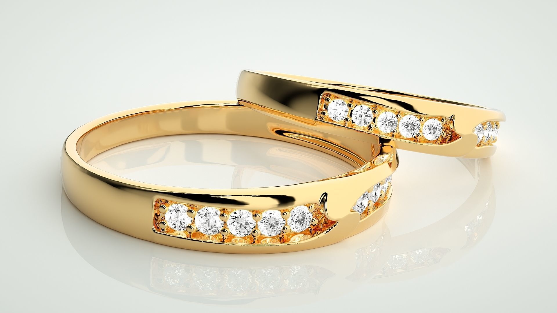 Solitaire Couple Band Ring 3dm stl render detail 3D print model_10