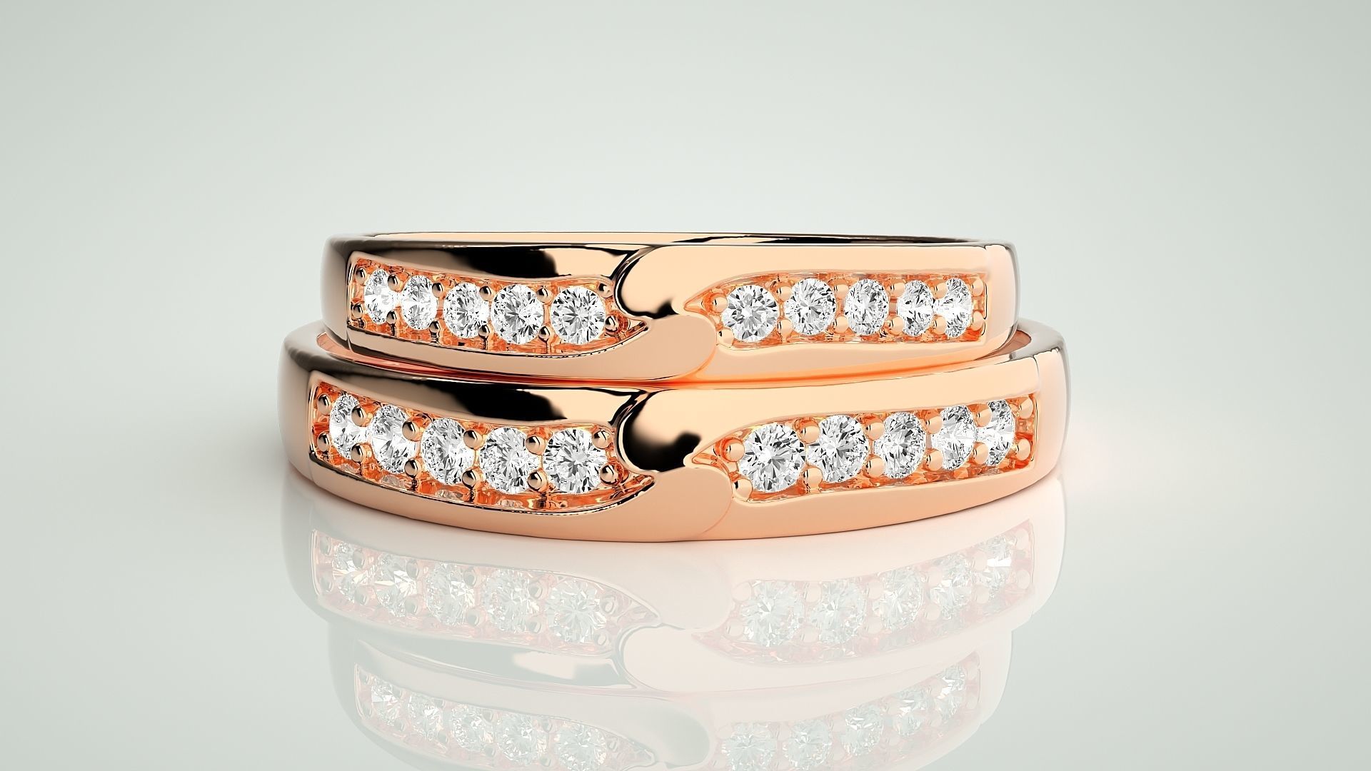 Solitaire Couple Band Ring 3dm stl render detail 3D print model_2