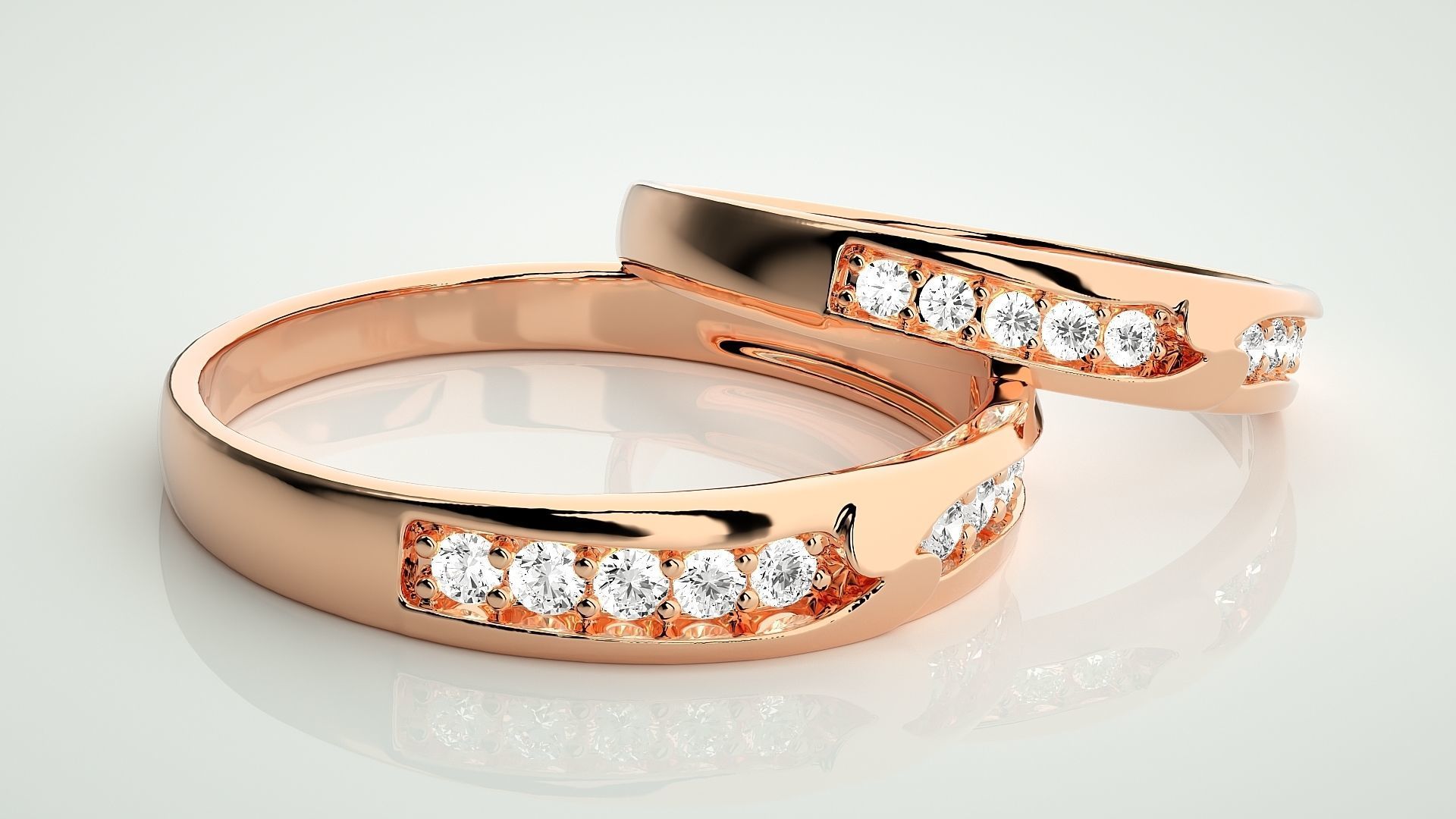 Solitaire Couple Band Ring 3dm stl render detail 3D print model_1