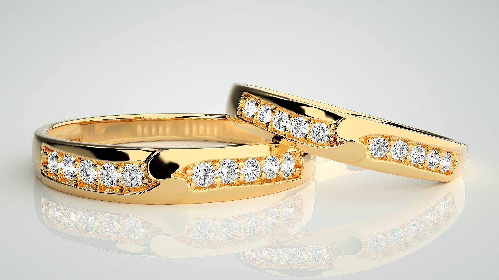 Solitaire Couple Band Ring 3dm stl render detail 3D print model_9