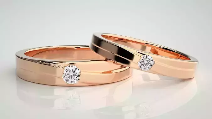 Solitaire Couple Band Ring 3dm stl render detail 3D print model