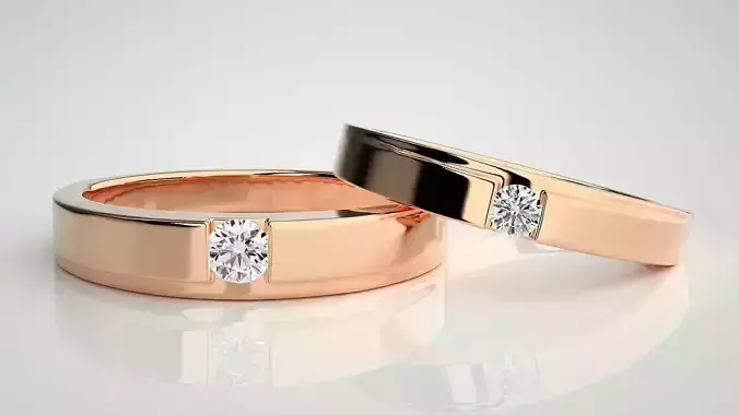Solitaire Couple Band Ring 3dm stl render detail