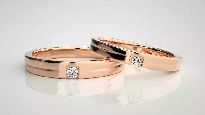 Solitaire Couple Band Ring 3dm stl render detail