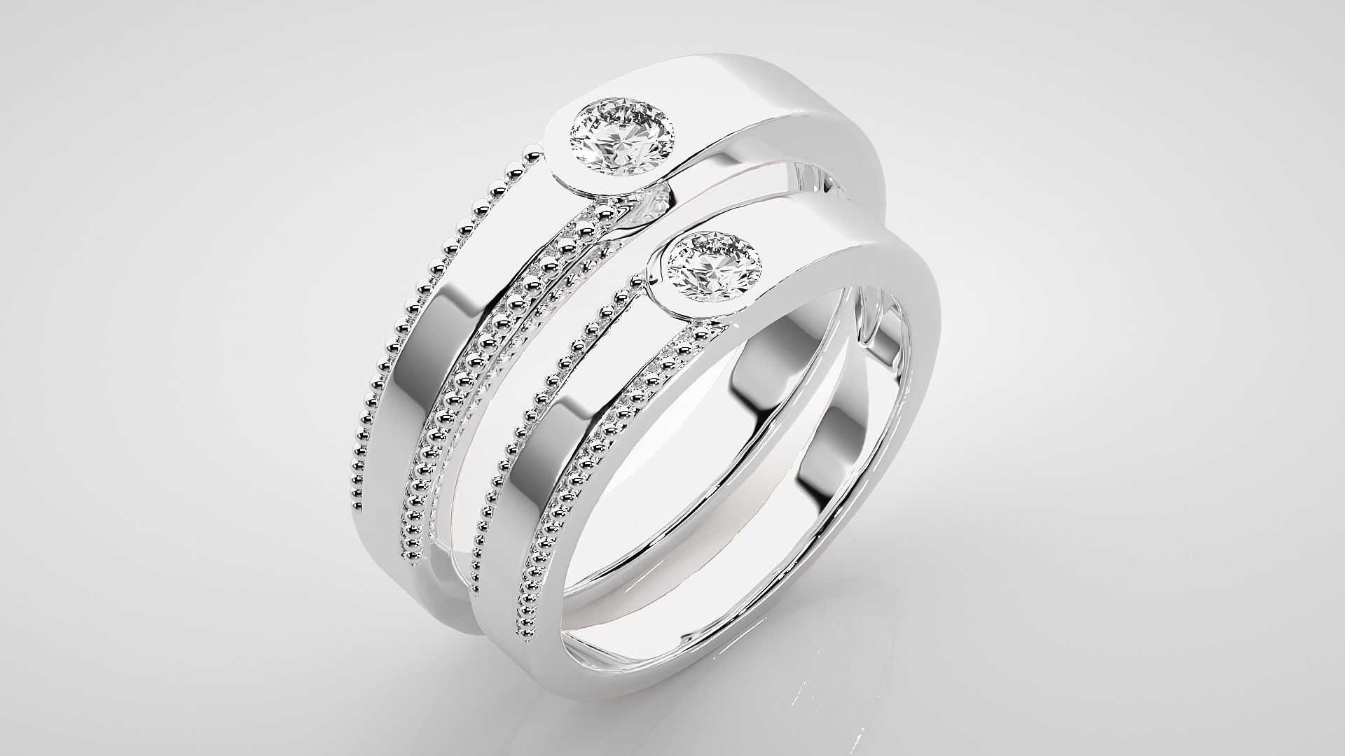 Solitaire Couple Band Ring 3dm stl render detail 3D print model_8