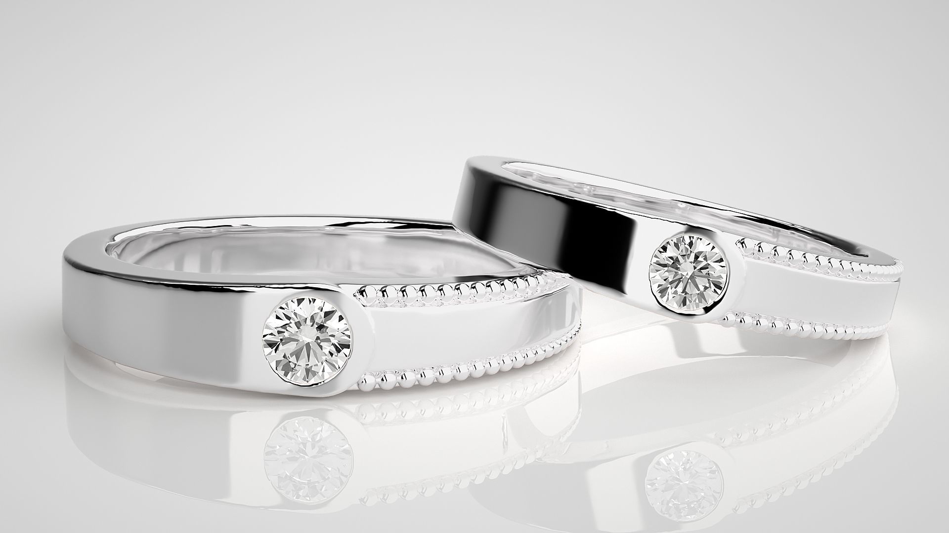Solitaire Couple Band Ring 3dm stl render detail 3D print model_5