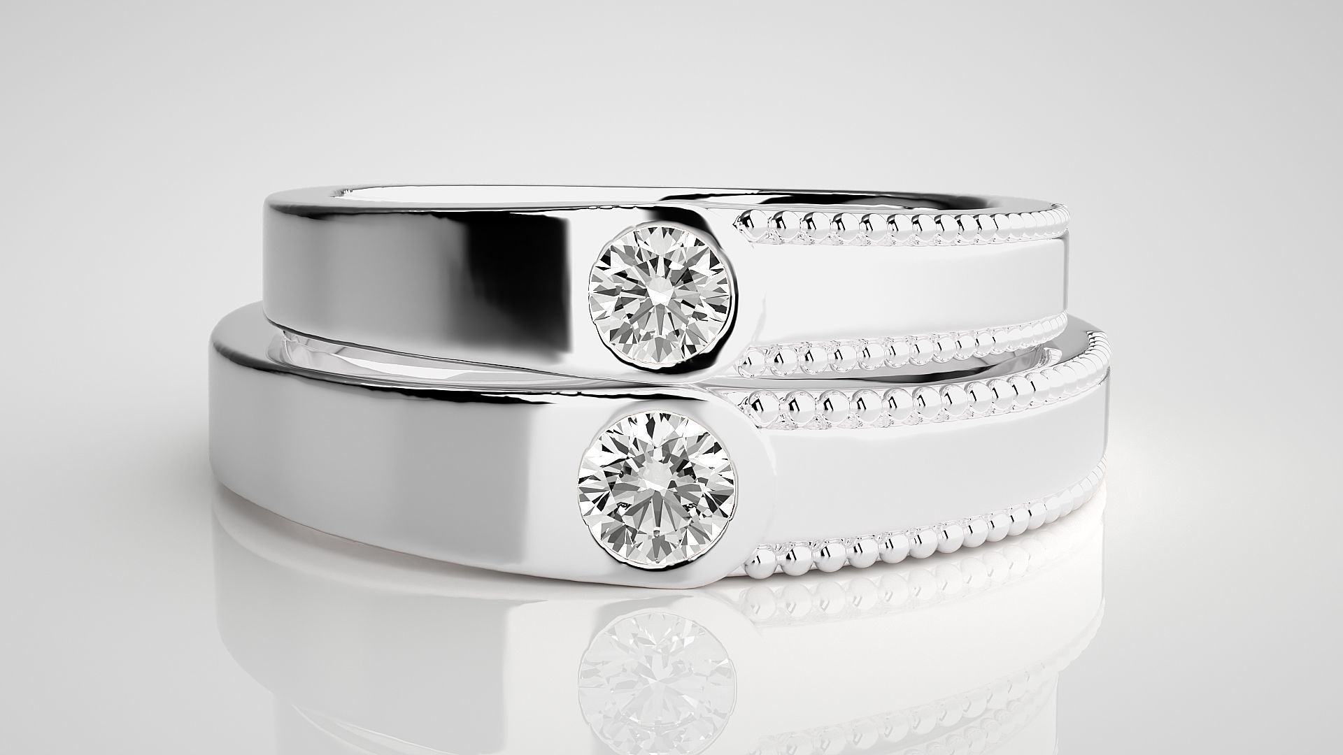 Solitaire Couple Band Ring 3dm stl render detail 3D print model_7