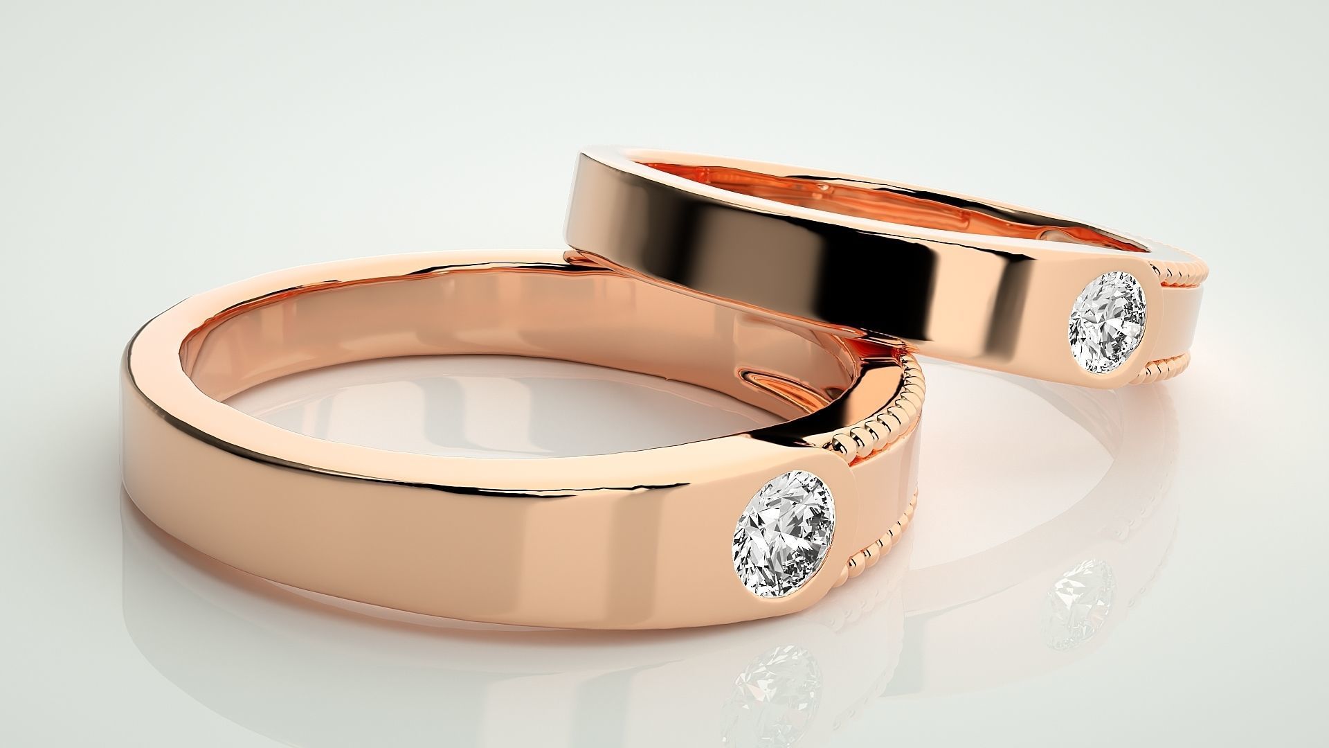 Solitaire Couple Band Ring 3dm stl render detail 3D print model_1