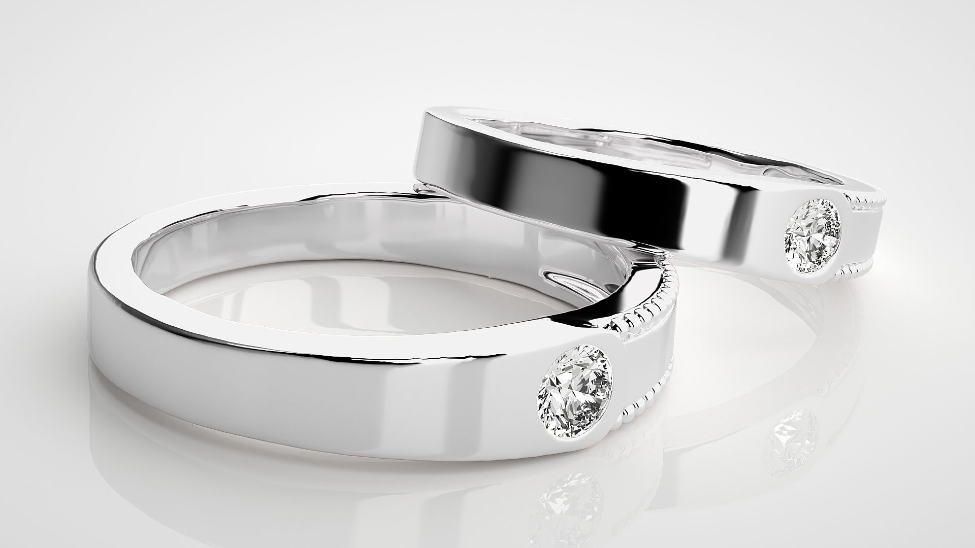 Solitaire Couple Band Ring 3dm stl render detail 3D print model_6