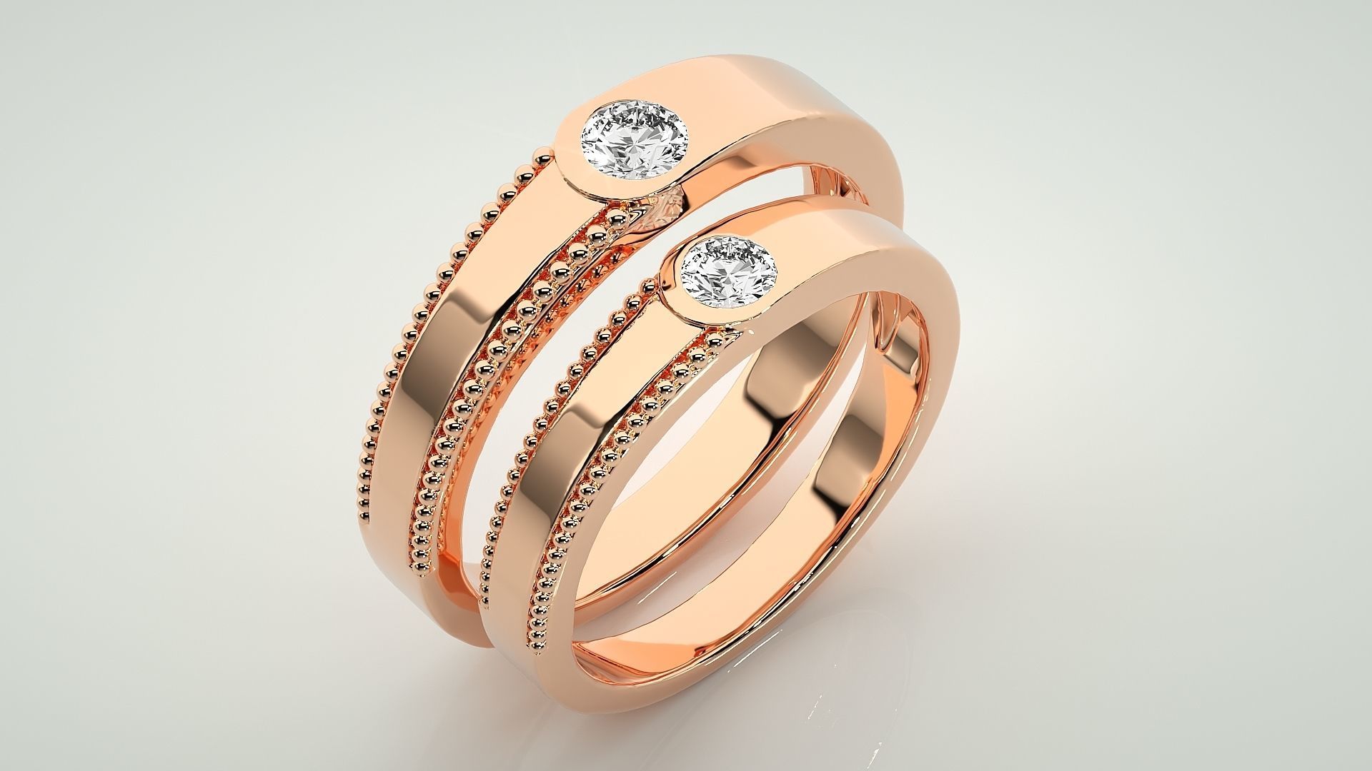 Solitaire Couple Band Ring 3dm stl render detail 3D print model_4