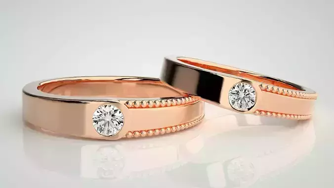 Solitaire Couple Band Ring 3dm stl render detail