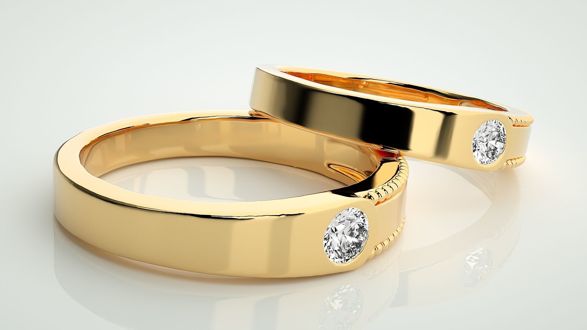 Solitaire Couple Band Ring 3dm stl render detail 3D print model_10