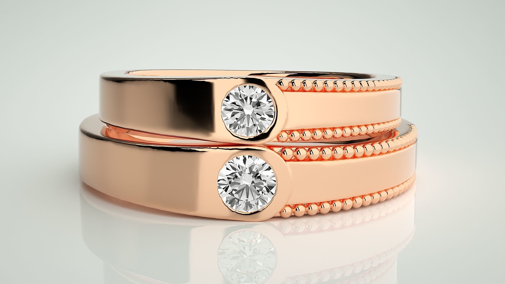 Solitaire Couple Band Ring 3dm stl render detail 3D print model_2