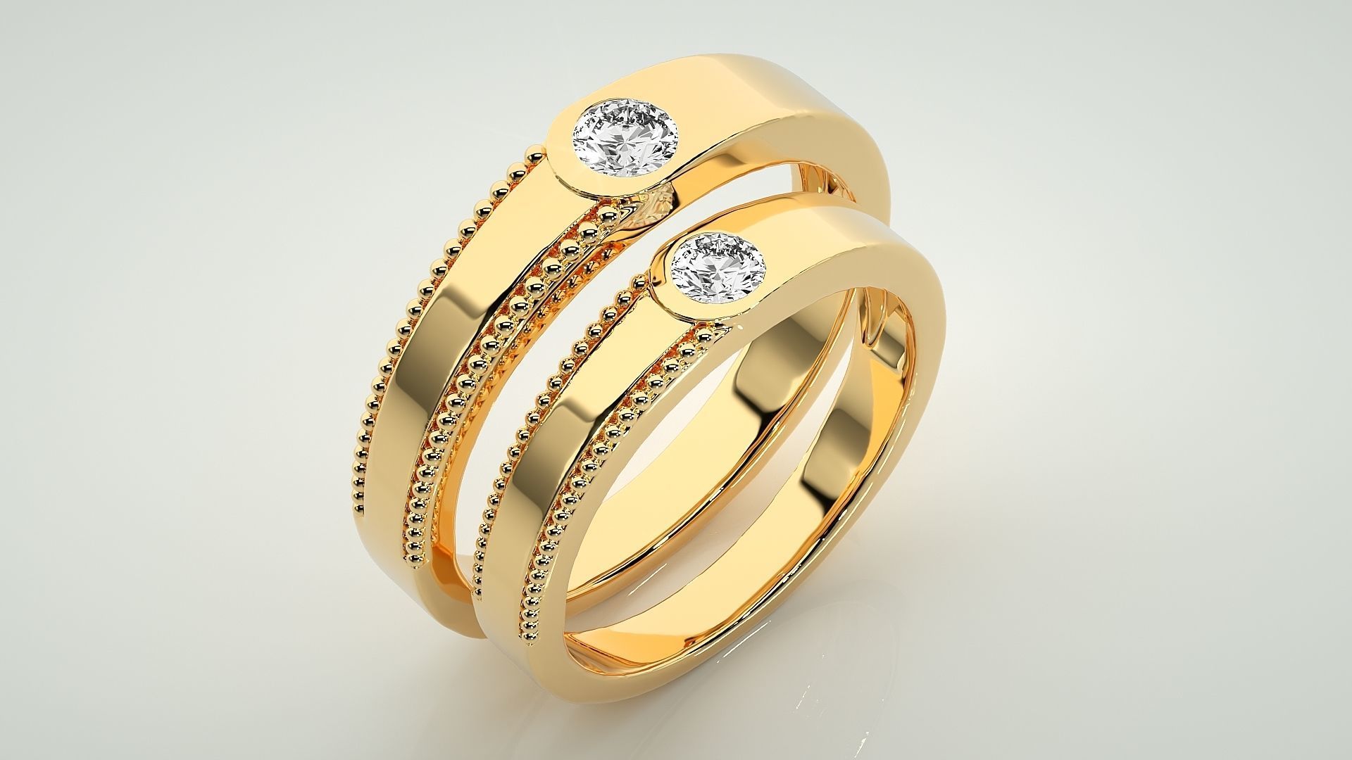 Solitaire Couple Band Ring 3dm stl render detail 3D print model_12