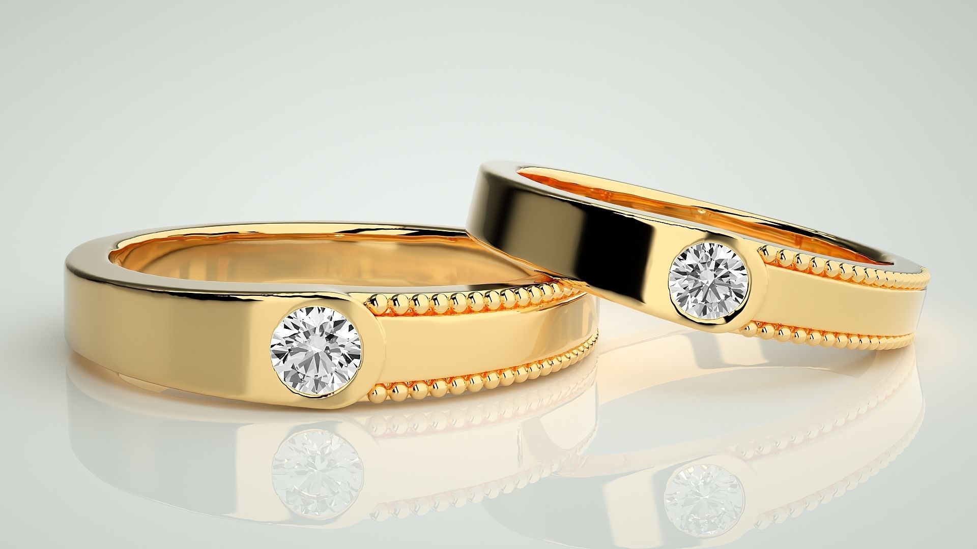 Solitaire Couple Band Ring 3dm stl render detail 3D print model_9