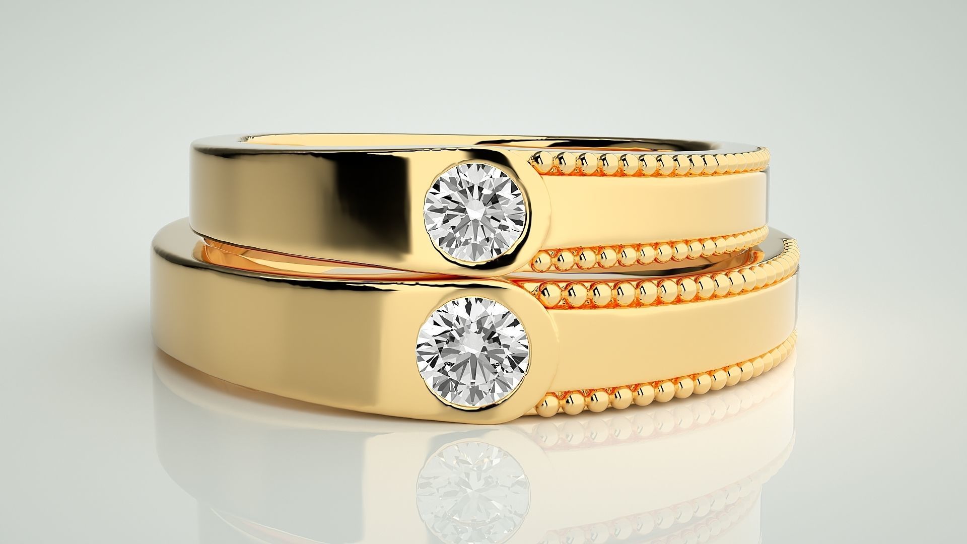 Solitaire Couple Band Ring 3dm stl render detail 3D print model_11
