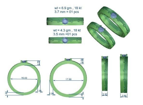 Solitaire Chain Link Couple Band Ring 3dm stl render detail 3D print model_3