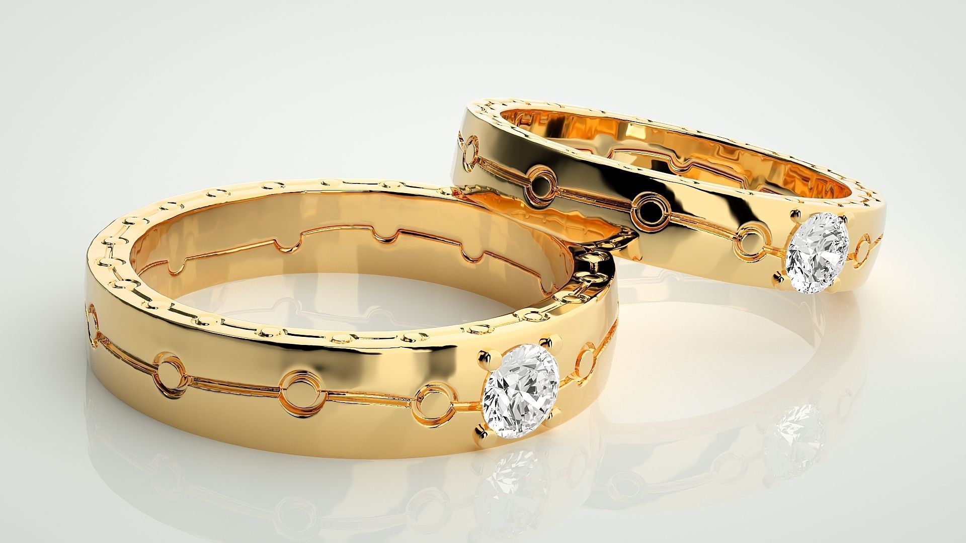 Solitaire Chain Link Couple Band Ring 3dm stl render detail 3D print model_10