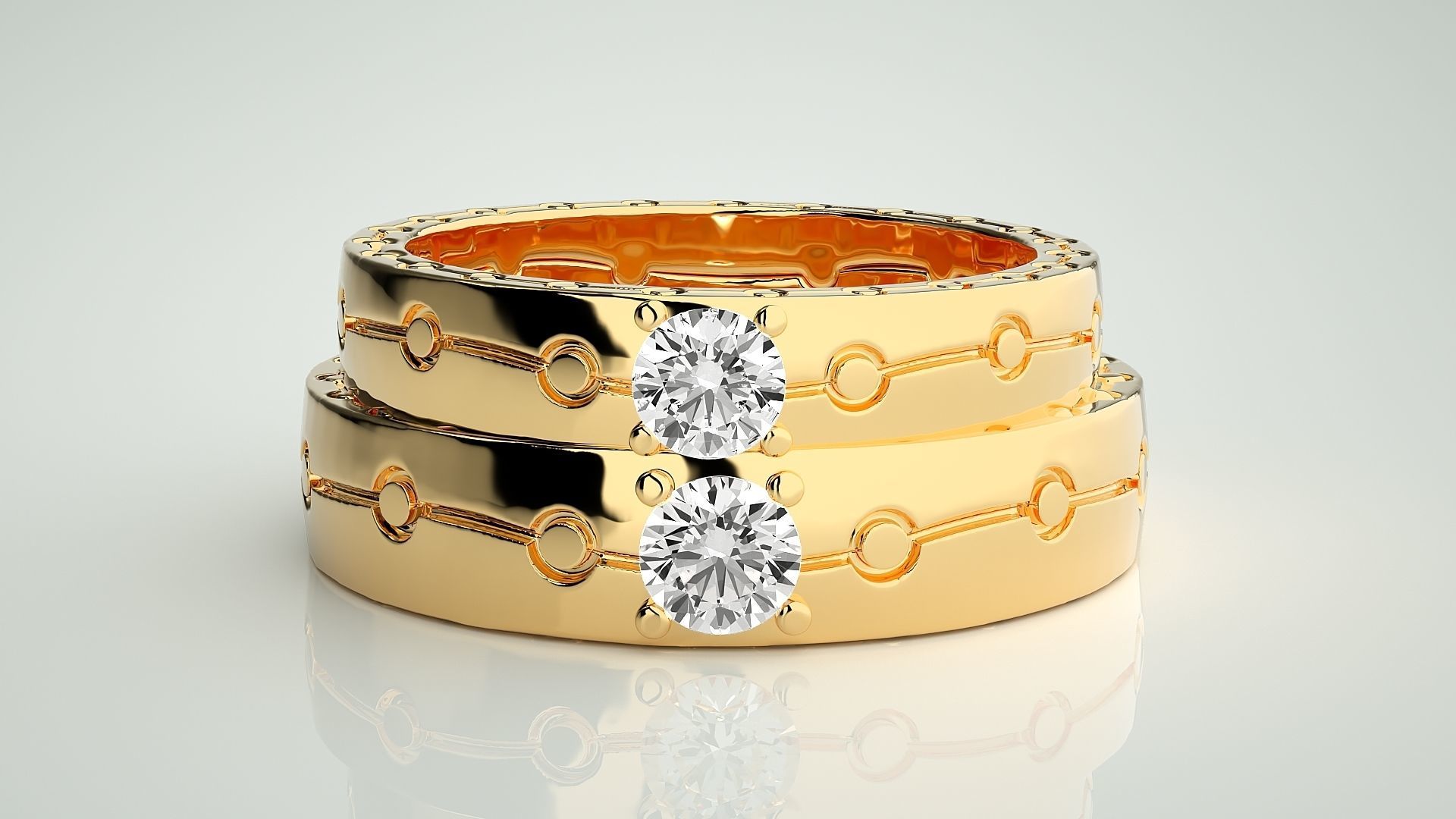 Solitaire Chain Link Couple Band Ring 3dm stl render detail 3D print model_11