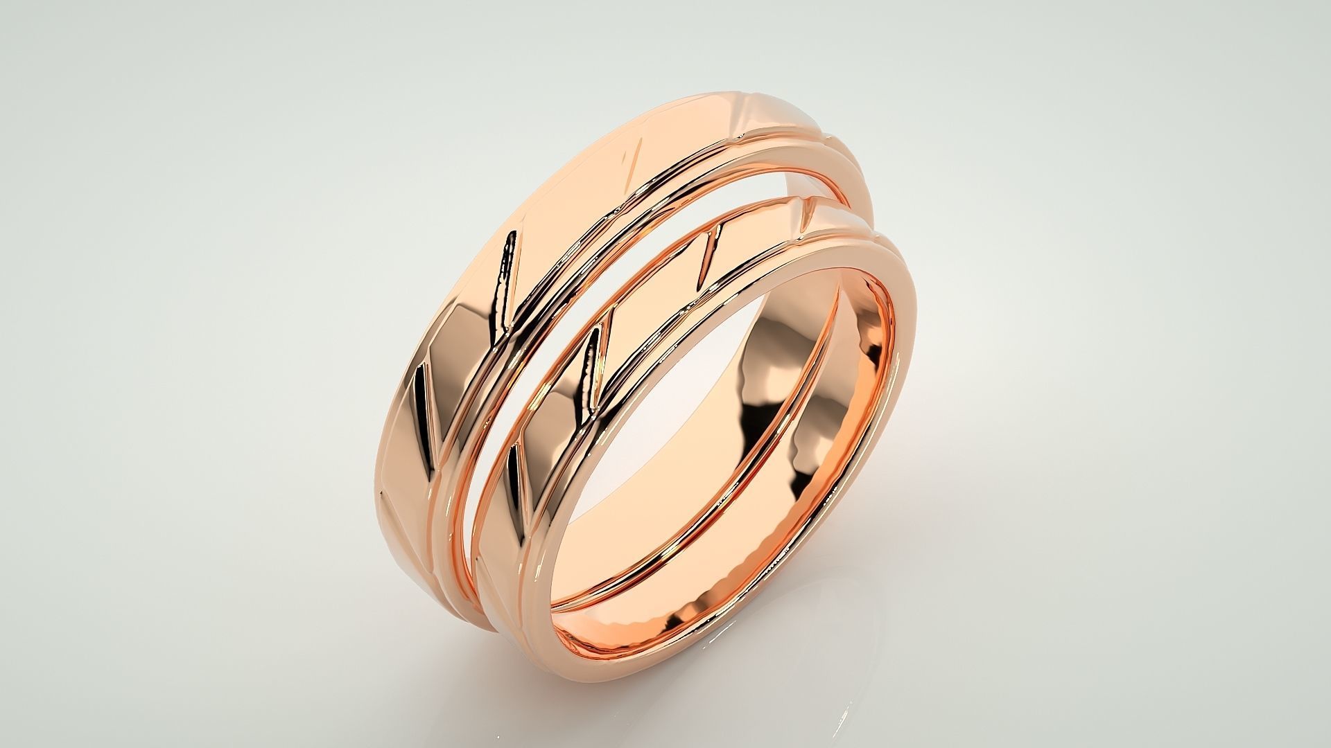 Italian Plain Gold Couple Band Ring 3dm stl render detail 3D print model_4