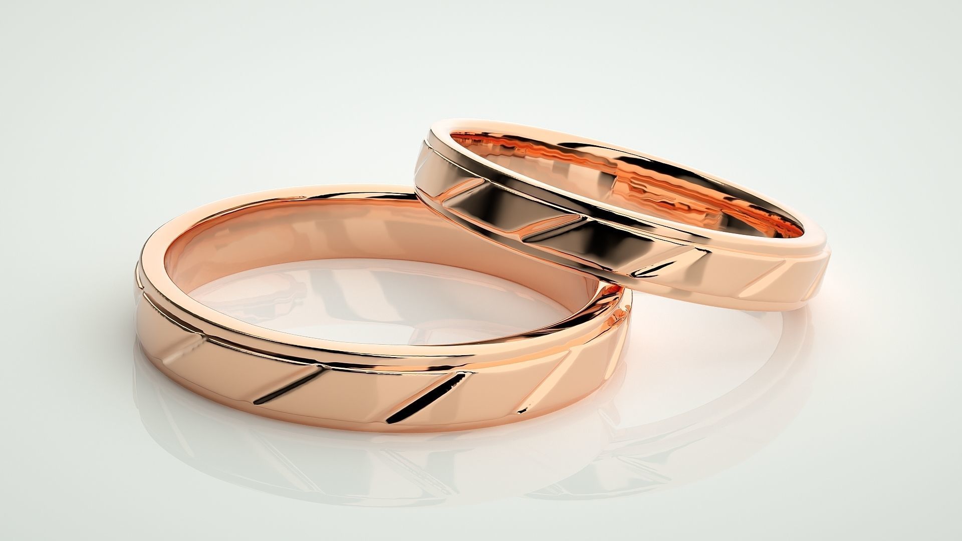 Italian Plain Gold Couple Band Ring 3dm stl render detail 3D print model_1
