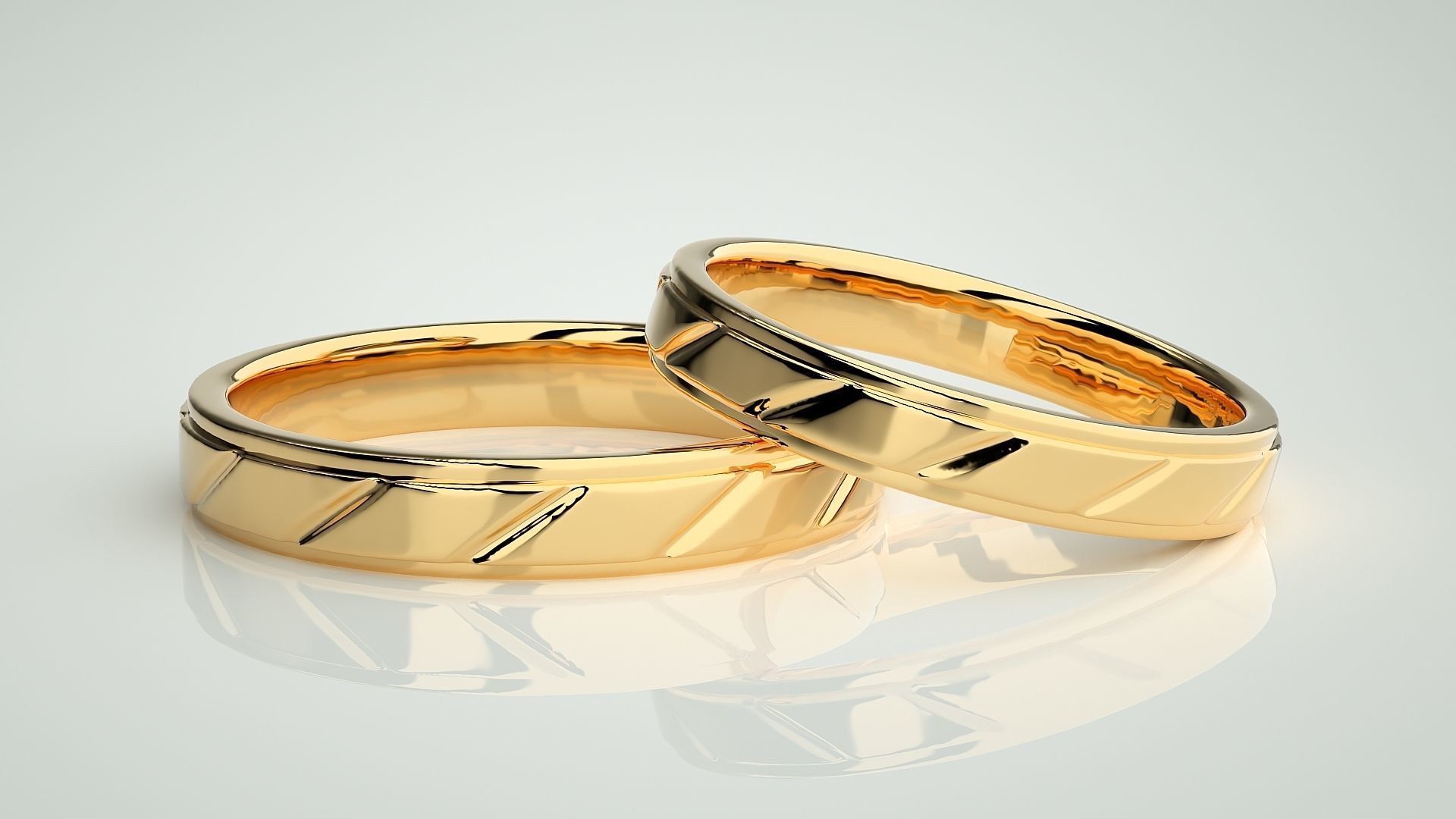 Italian Plain Gold Couple Band Ring 3dm stl render detail 3D print model_9