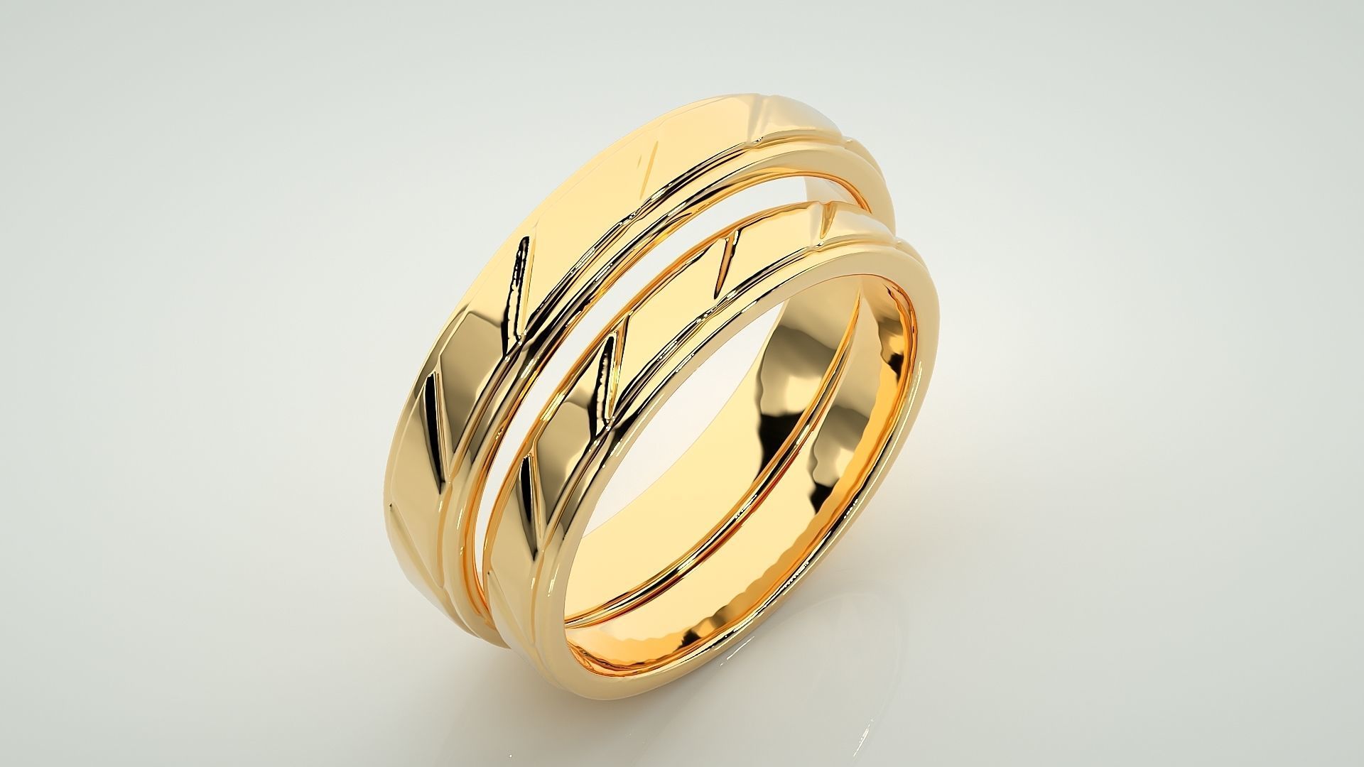 Italian Plain Gold Couple Band Ring 3dm stl render detail 3D print model_12
