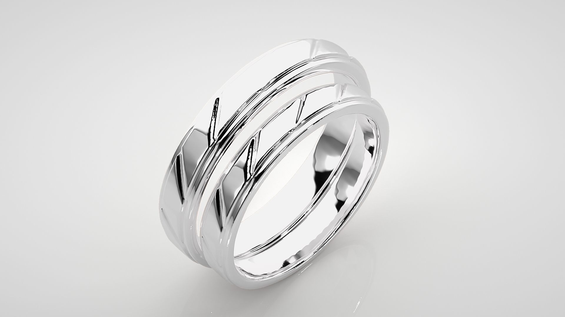 Italian Plain Gold Couple Band Ring 3dm stl render detail 3D print model_8
