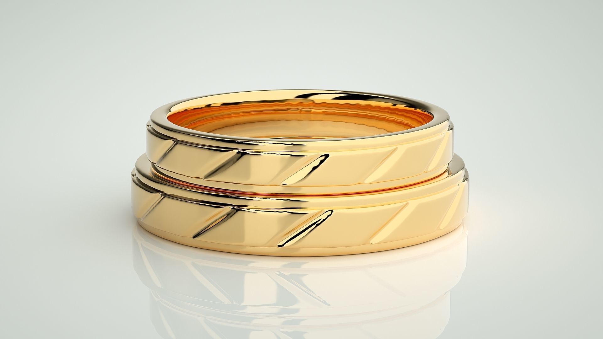 Italian Plain Gold Couple Band Ring 3dm stl render detail 3D print model_11
