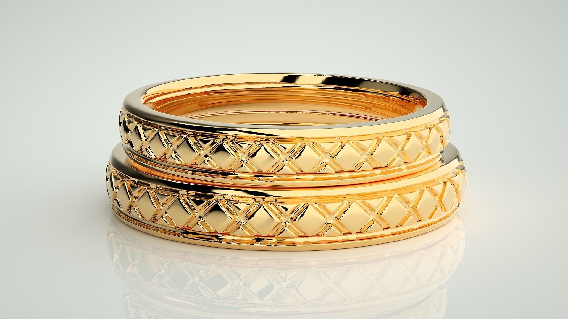 Plain Gold Couple Band Ring 3dm stl render detail 3D print model_11