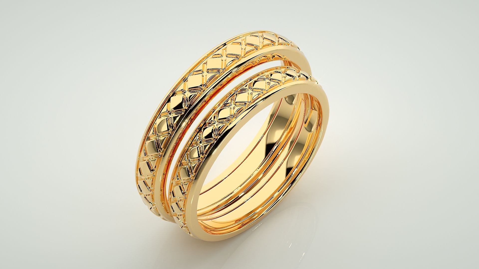 Plain Gold Couple Band Ring 3dm stl render detail 3D print model_12