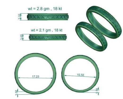 Plain Gold Couple Band Ring 3dm stl render detail 3D print model_3