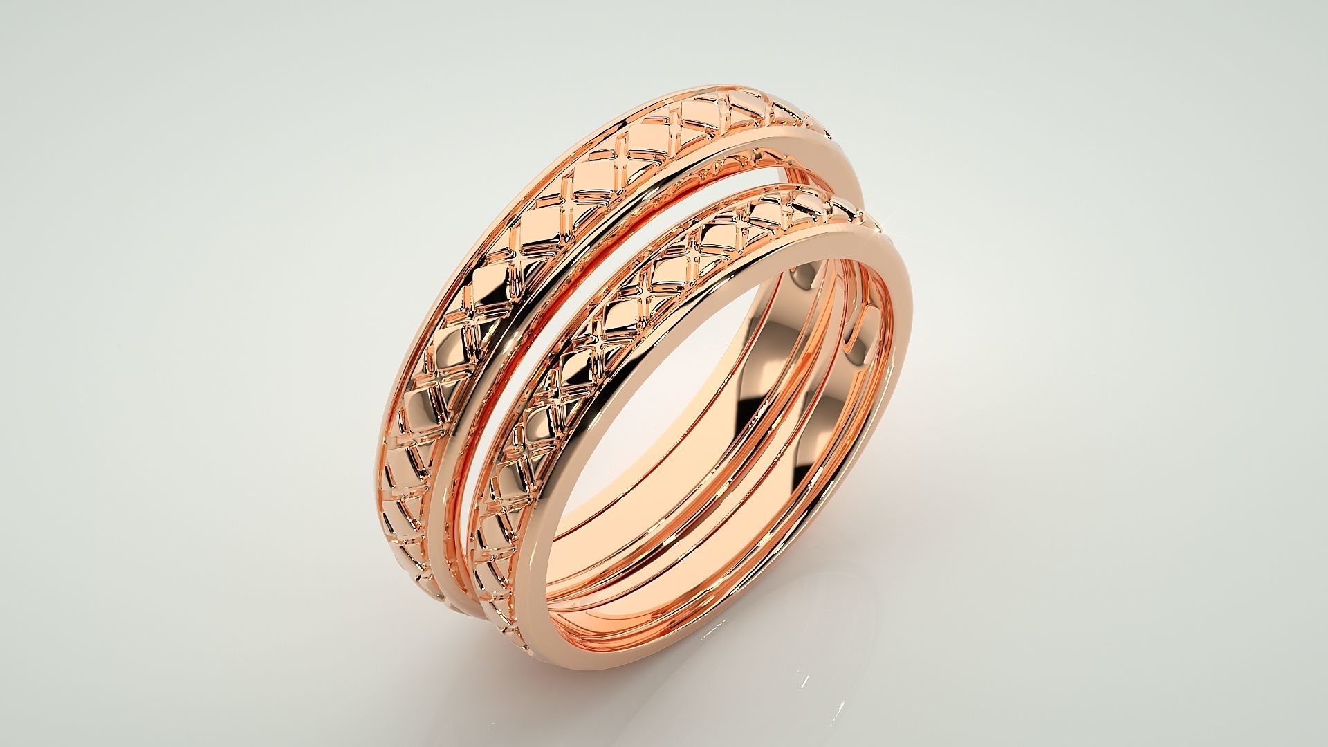 Plain Gold Couple Band Ring 3dm stl render detail 3D print model_4