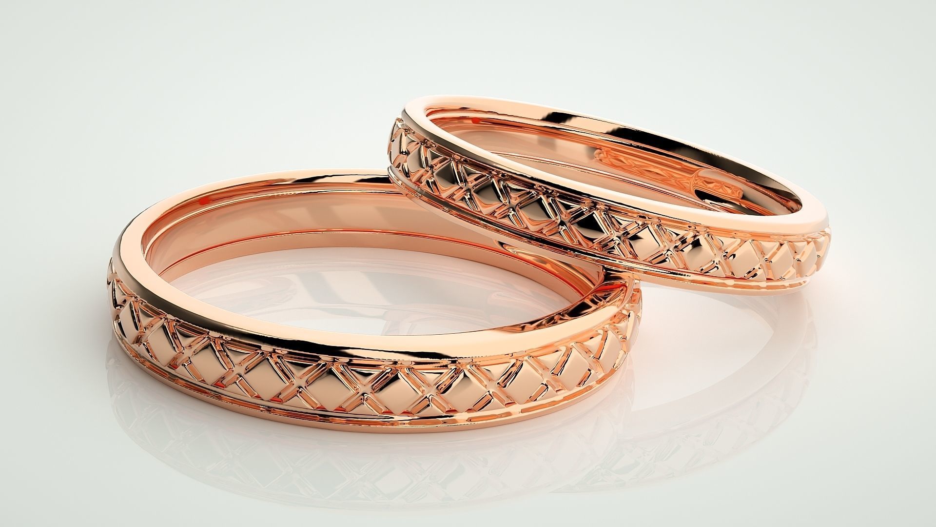 Plain Gold Couple Band Ring 3dm stl render detail 3D print model_1