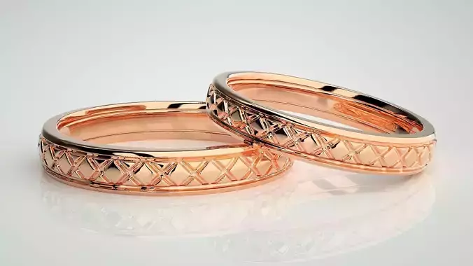 Plain Gold Couple Band Ring 3dm stl render detail