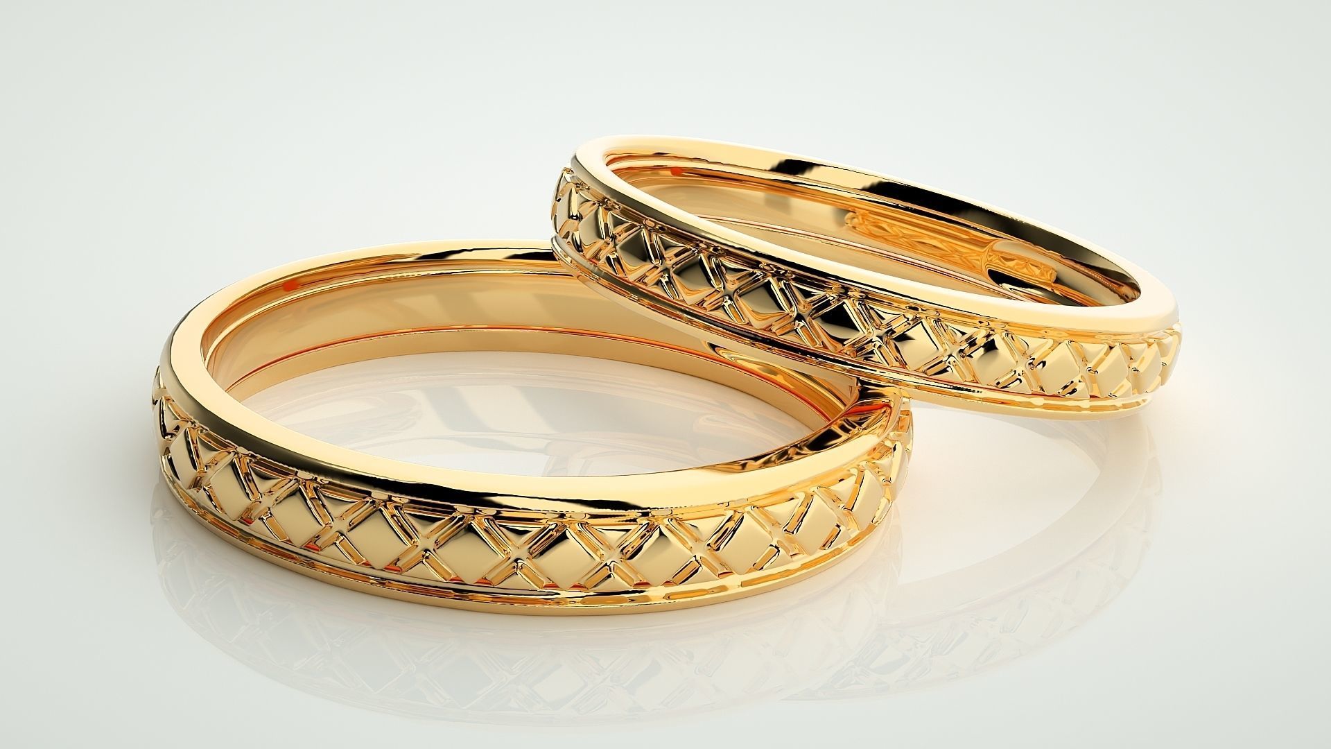 Plain Gold Couple Band Ring 3dm stl render detail 3D print model_10